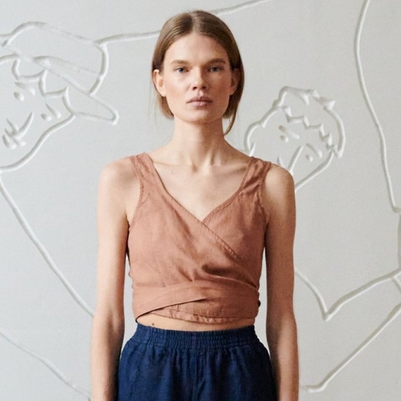 Linenfox Tops - Linenfox Soja Wrap Linen Top – Mocha Mousse - L
